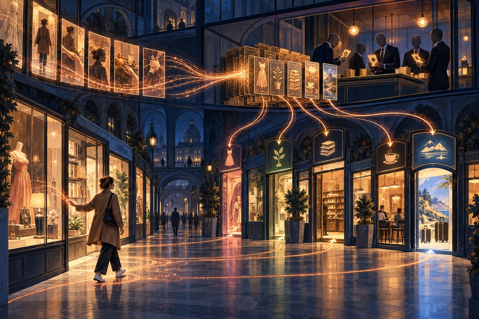 Visual metaphor for “Surveillance capitalism”. Traces of everyday behavior flow to prediction buyers and return as influence over available paths of action. Data collection alone shows only part of this mechanism.