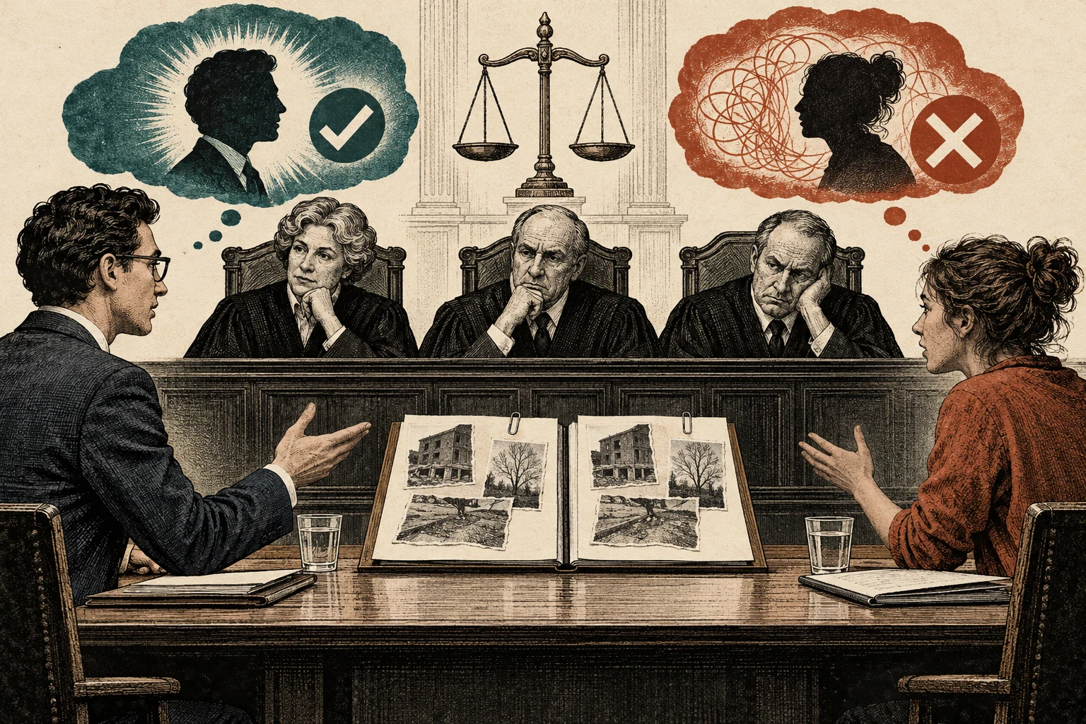 Visual metaphor for “Epistemic injustice”. Similar testimonies receive different credibility depending on who is speaking. The harm concerns whether a person is recognized as a source of knowledge.