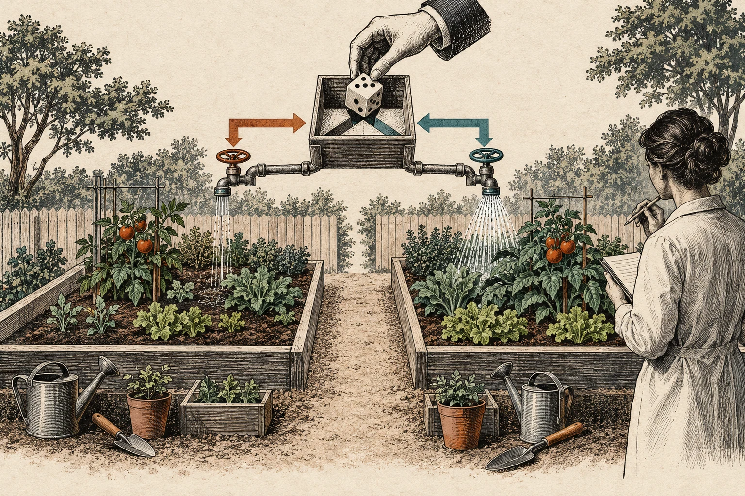 Visual metaphor for “Causal inference”. A controlled intervention helps isolate the effect of the cause under study from other differences; observing co-occurrence alone is not enough.