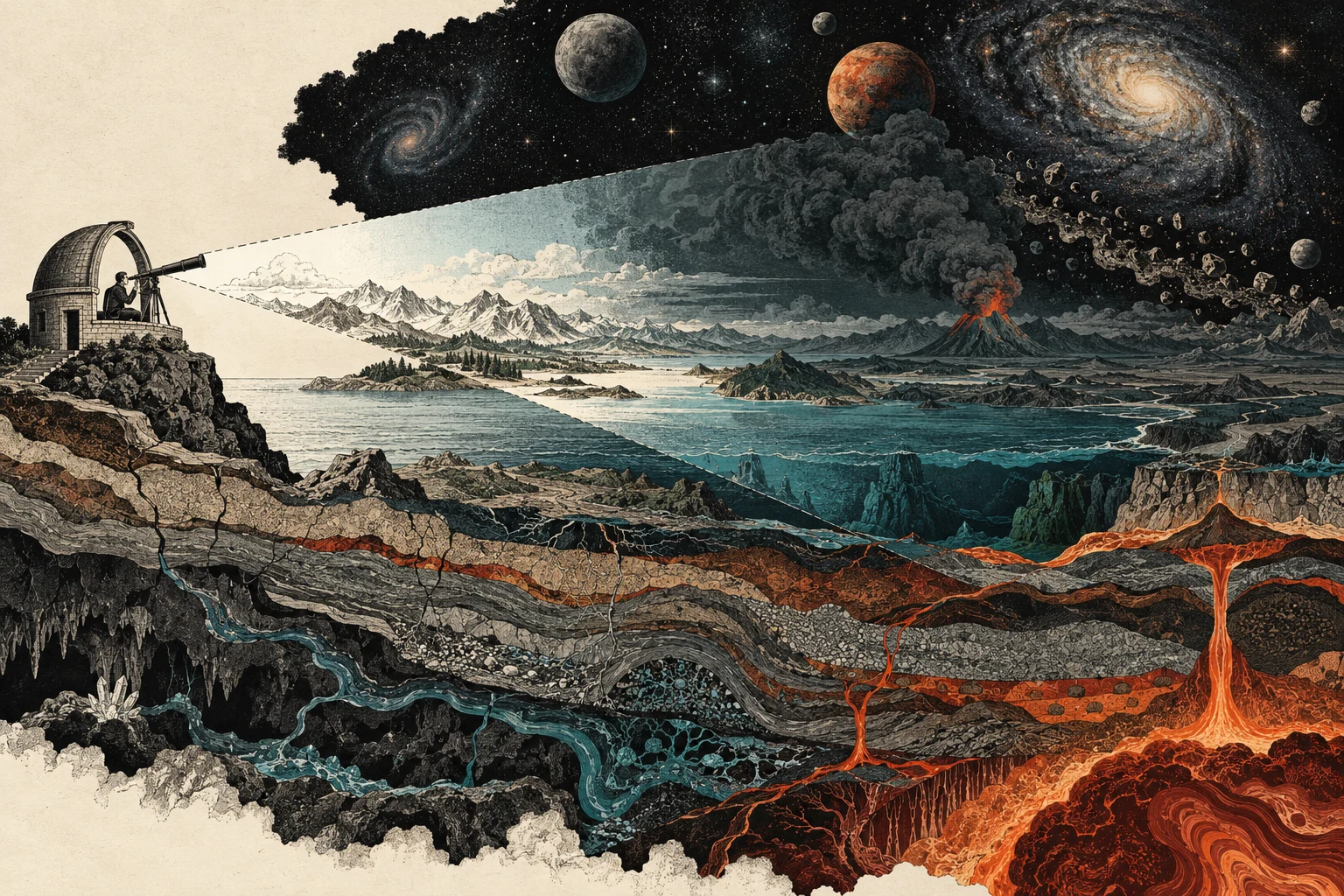 Visual metaphor for “Speculative realism”. Reality extends beyond the circle of human observation and experience. The illustration emphasizes a world independent of whether we perceive it.