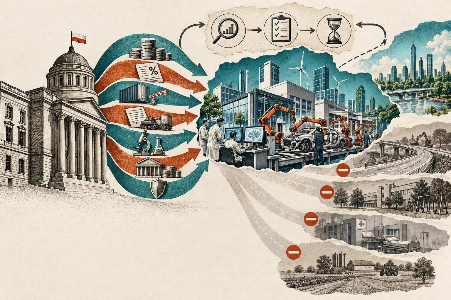 Visual metaphor for “Industrial policy”. Public policy tools channel resources toward selected productive capabilities, though results depend on implementation and cost discipline rather than merely announcing a goal.