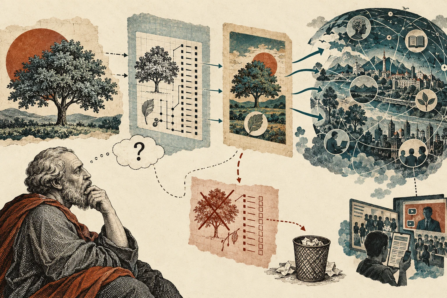 Visual metaphor for “Philosophy of information”. An object, its record, and its meaning are linked but not identical, raising philosophical questions about the nature of information and its relation to the world.