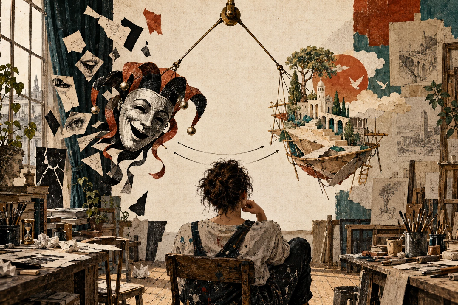 Visual metaphor for “Metamodernism”. The pendulum swings between self-aware detachment and earnest commitment, keeping both stances in play without a final resolution.